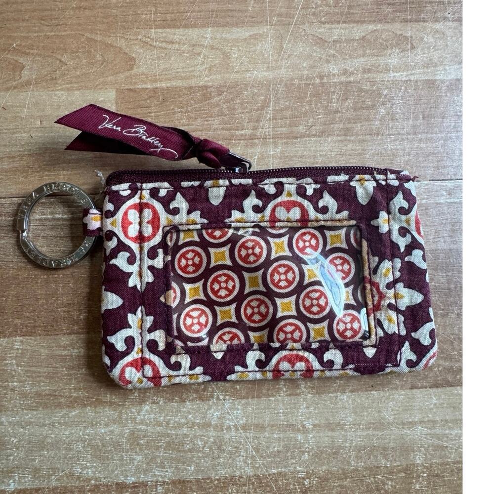 Vera Bradley Zip ID Case  Maroon/Burgundy Medallion pattern,